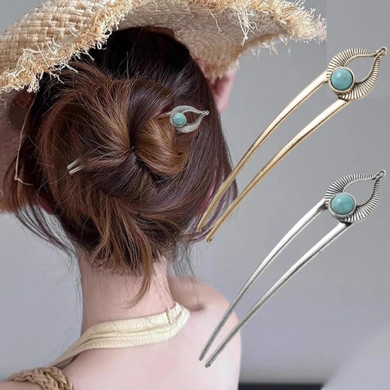 مصر الفيروز U شكل الشعر شوكة دبوس الشعر للنساء المعادن الشعر العصي قذيفة المينا الشعر عصا أغطية الرأس إكسسوارات الشعر مجوهرات